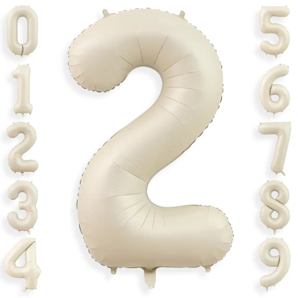 40 Inch Cream White 2 Balloon Numbers, Large Number 2 Balloon Foil Helium Number Balloons, Big 2 Mylar Birthday Balloons for Boys Girls 2nd Birthday Party Decorations Anniversary Party Supplies