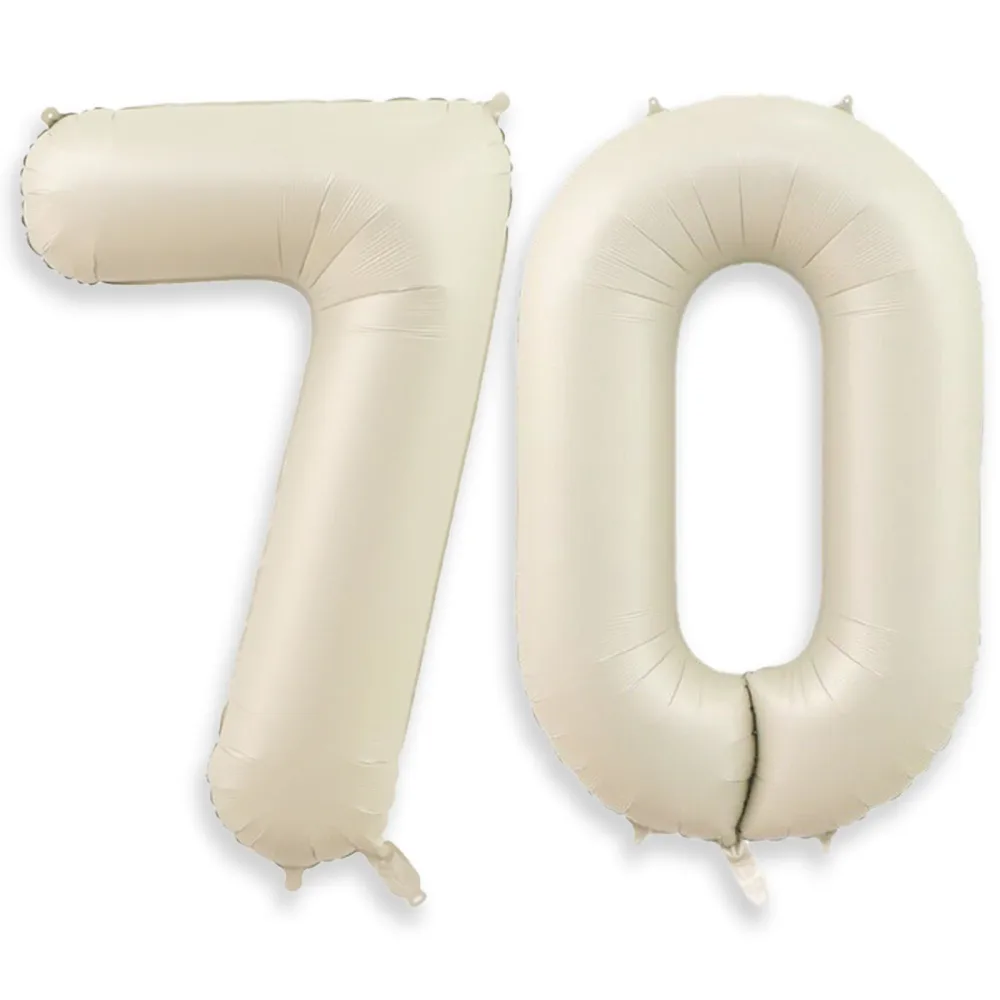 Cream White Number 70 Balloon 40 Inch, Large 70 Balloon Numbers Foil Birthday Balloons for 70th Birthday Party Decorations, Big Mylar Beige Number Balloons for Women Men Anniversary Party Supplies