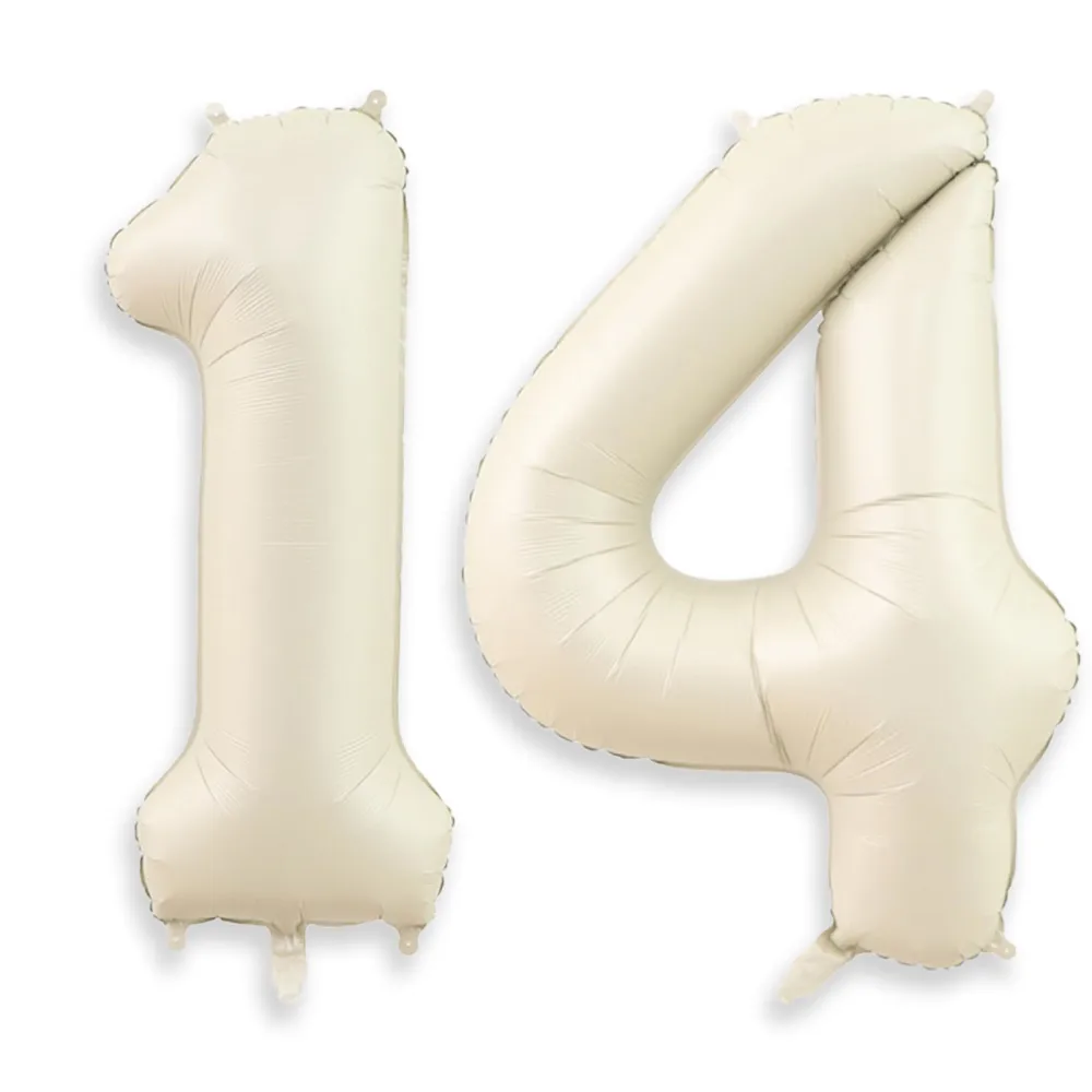 40 Inch Cream White Number 14 Balloon, Large 14 Balloon Numbers, Big Foil Helium 14 Birthday Balloons for 14th Birthday Party Decorations, Mylar Beige Number Balloons for Anniversary Party Supplies