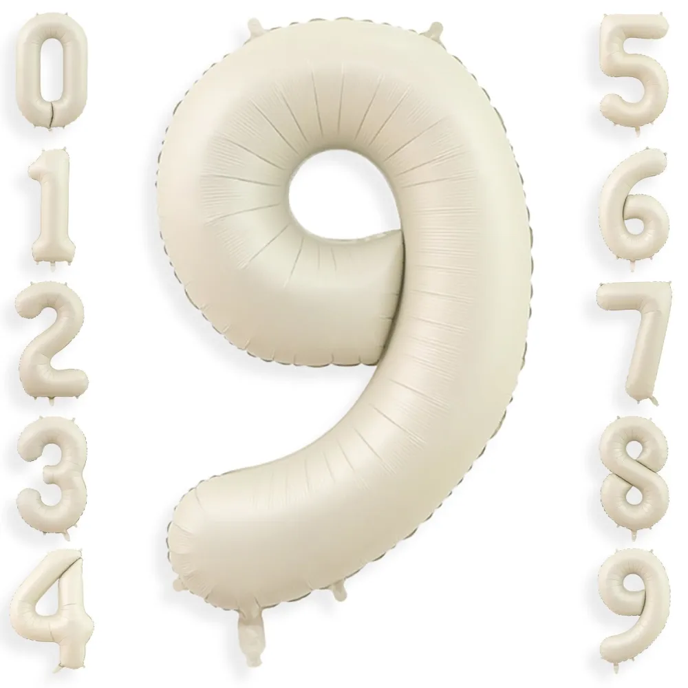 40 Inch Cream White 9 Balloon Numbers, Large Number 9 Balloon Foil Helium Number Balloons, Big 9 Mylar Birthday Balloons for Boys Girls 9th Birthday Party Decorations Anniversary Party Supplies