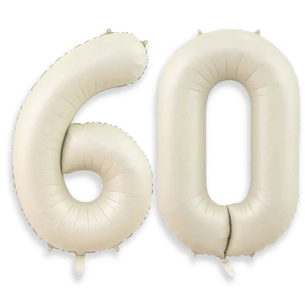 Cream White Number 60 Balloon 40 Inch, Large 60 Balloon Numbers Foil Birthday Balloons for 60th Birthday Party Decorations, Big Mylar Beige Number Balloons for Women Men Anniversary Party Supplies