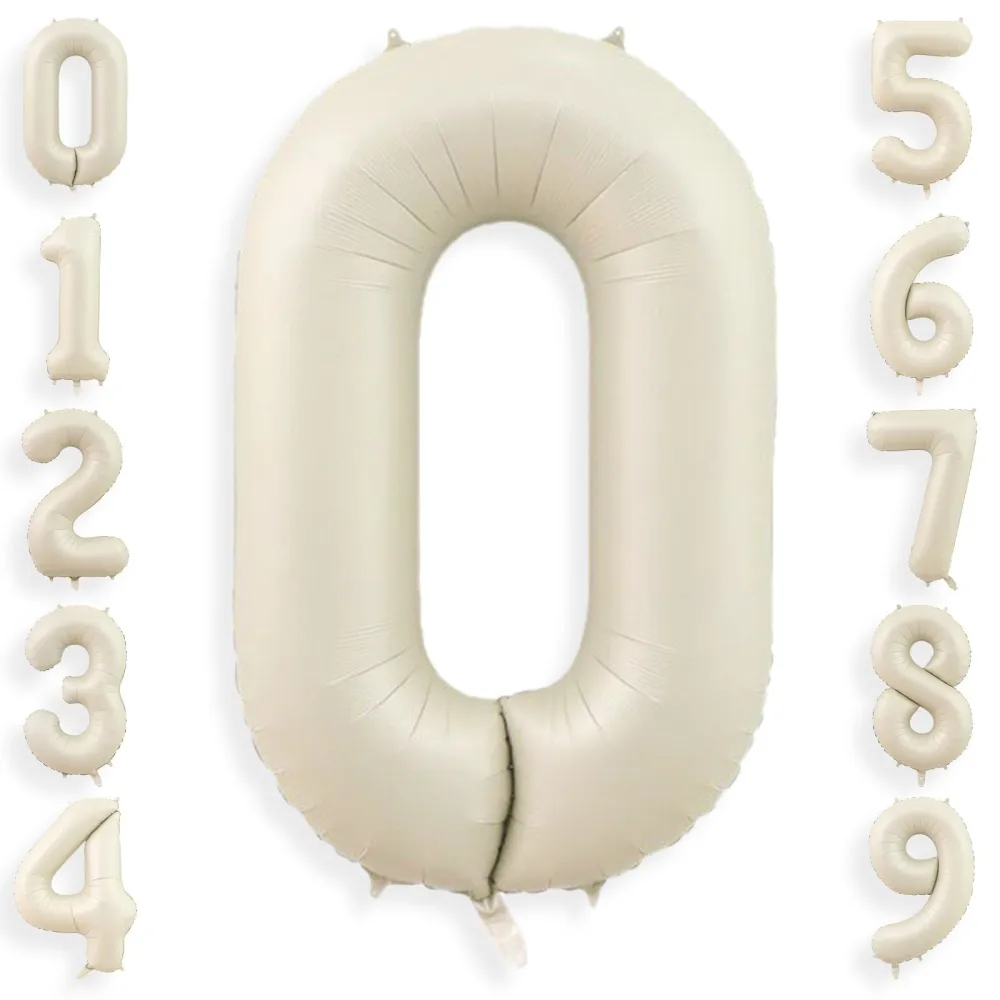 40 Inch Cream White 0 Balloon Numbers, Large Number 0 Balloon Foil Helium Number Balloons, Big Mylar Birthday Balloons for Boys Girls Birthday Party Decorations Anniversary Party Supplies