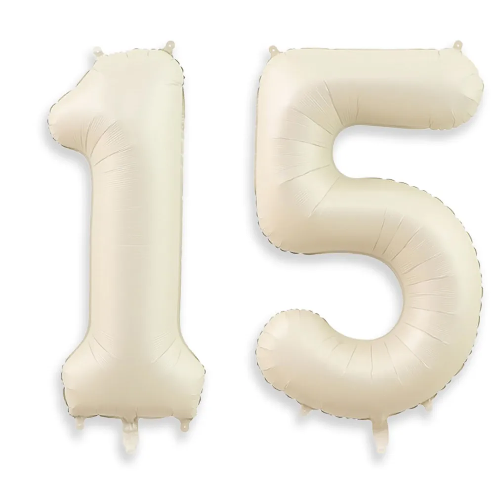 40 Inch Cream White Number 15 Balloon, Large 15 Balloon Numbers, Big Foil Helium 15 Birthday Balloons for 15th Birthday Party Decorations, Mylar Beige Number Balloons for Anniversary Party Supplies