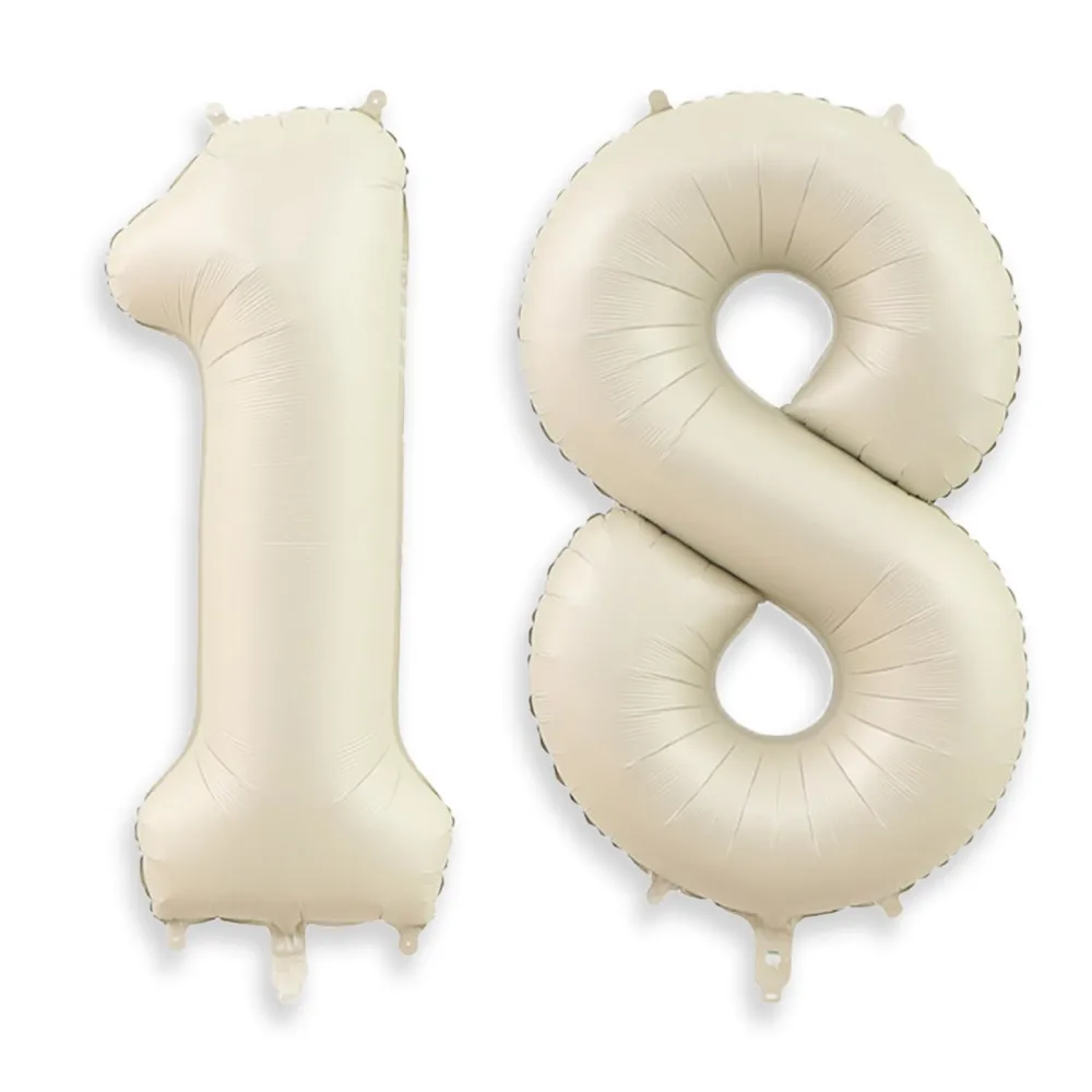 40 Inch Cream White Number 18 Balloon, Large 18 Balloon Numbers, Big Foil Helium 18 Birthday Balloons for 18th Birthday Party Decorations, Mylar Beige Number Balloons for Anniversary Party Supplies