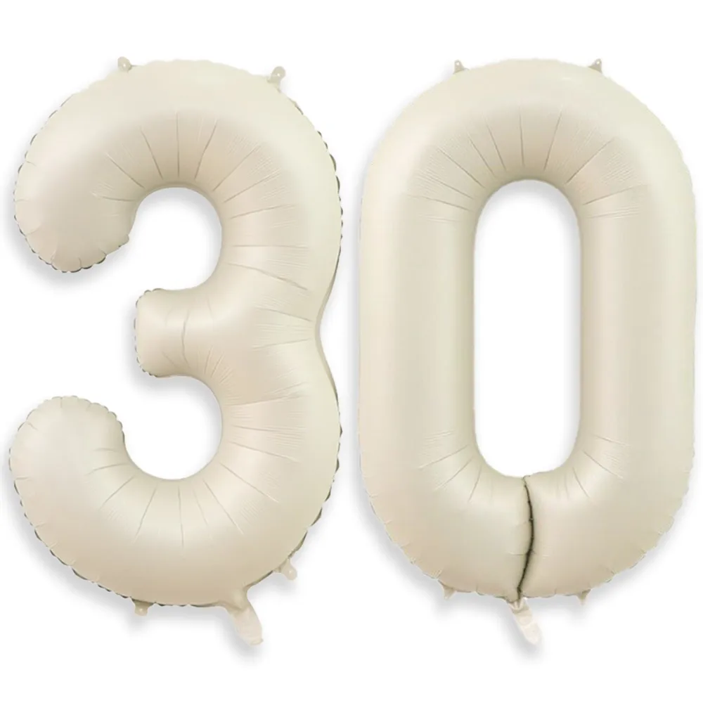 Cream White Number 30 Balloon 40 Inch, Large 30 Balloon Numbers Foil Birthday Balloons for 30th Birthday Party Decorations, Big Mylar Beige Number Balloons for Women Men Anniversary Party Supplies