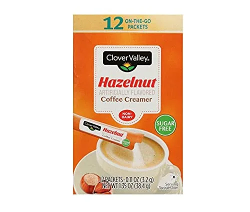 Clover Valley Sugar Free Hazelnut Coffee Creamer- 12 On-The-Go Sticks- 1 Package- Non Dairy-Creamy Drink Treat