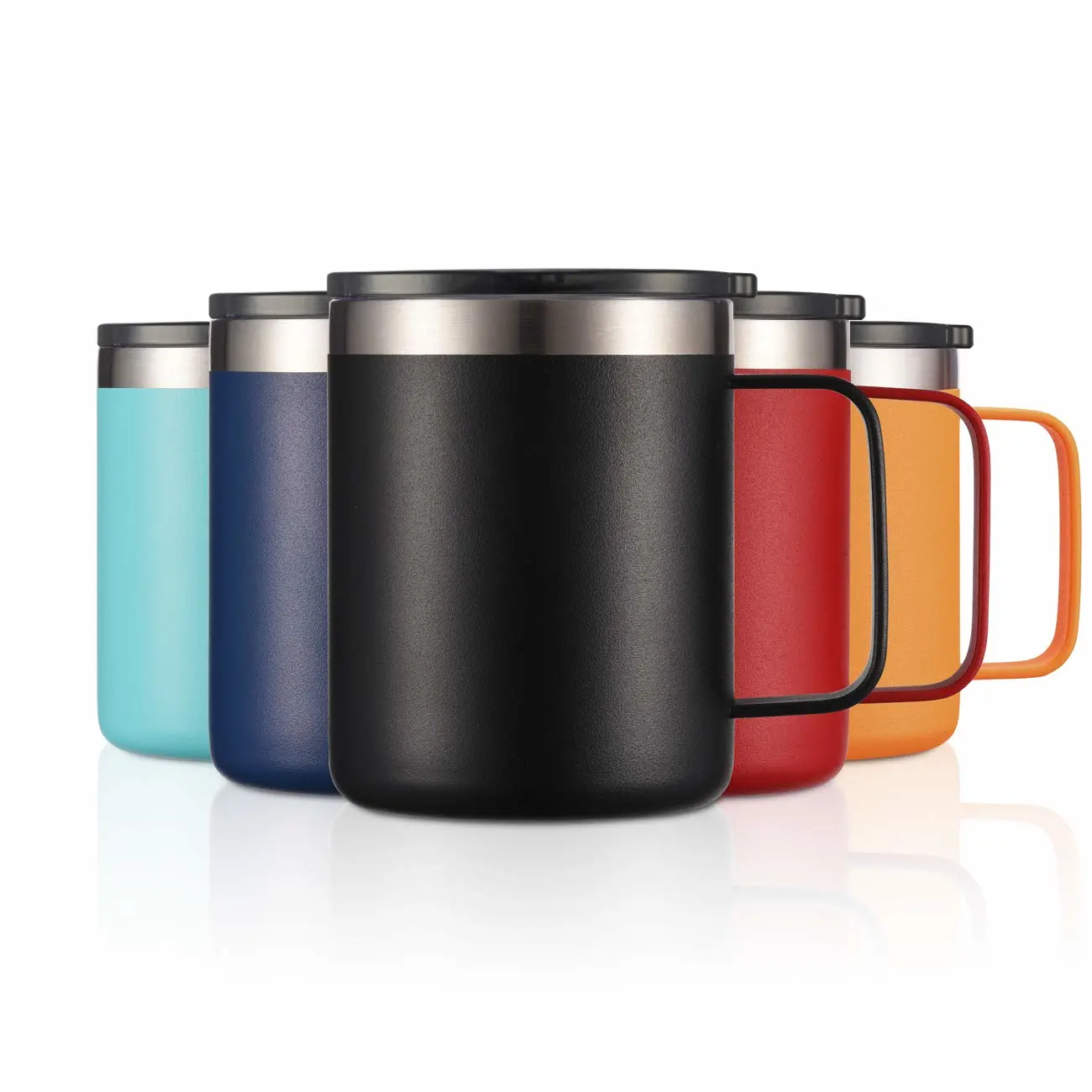 ALOUFEA 12oz Stainless Steel Insulated Coffee Mug with Handle, Double Wall Vacuum Travel Mug, Tumbler Cup with Sliding Lid, Black