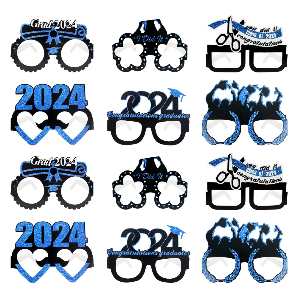 Cyodoos 2024 Graduation Party Glasses - 12 Pcs Class of 2024 Grad Party Eyeglasses Photo Props for Graduation Party Decorations