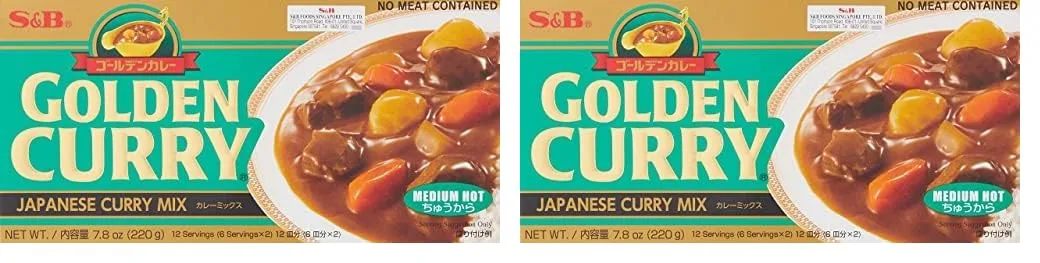 S&B Golden Curry Sauce Mix, Medium Hot, 7.8 Ounce (Pack of 2)