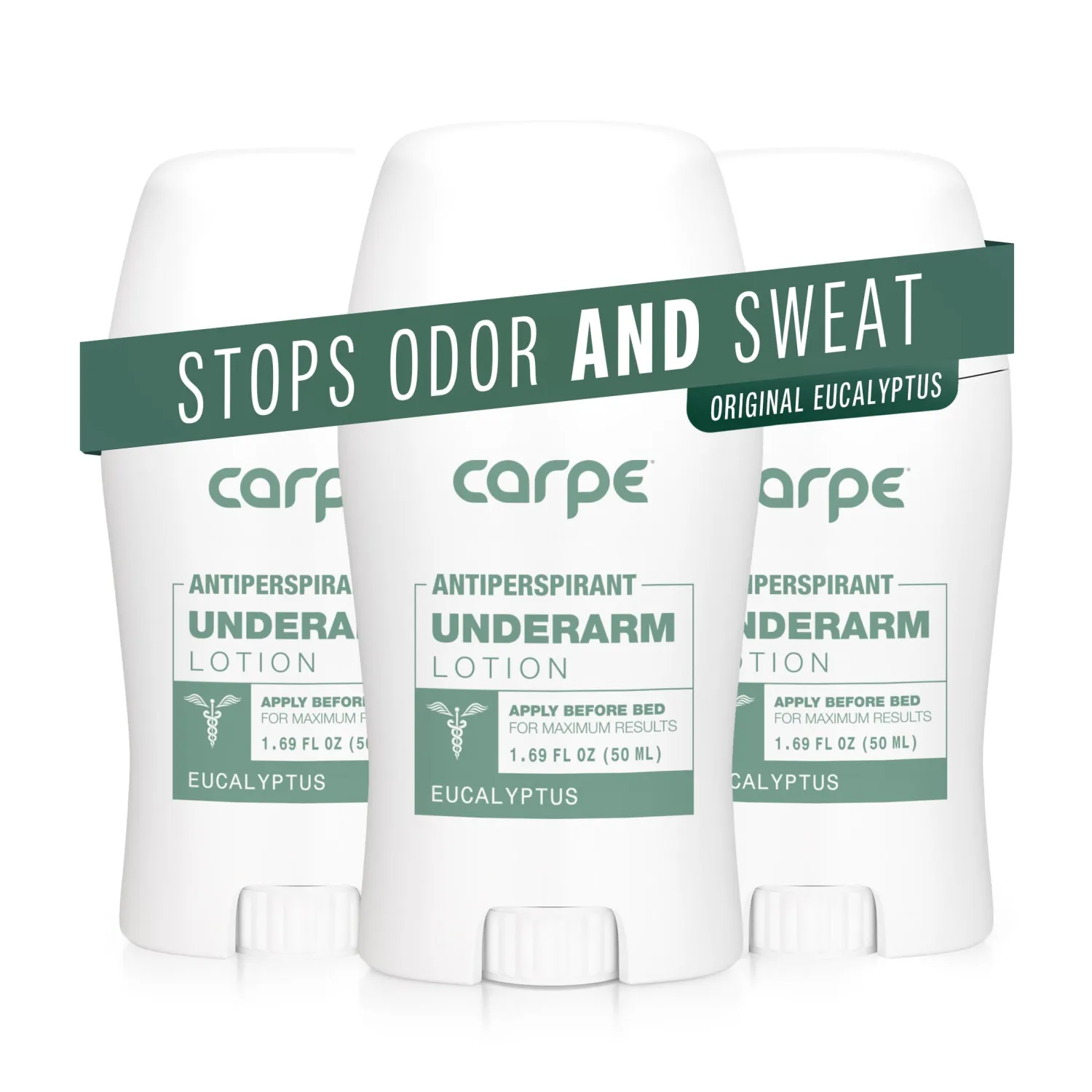 Carpe Underarm Antiperspirant and Deodorant, Clinical strength antiperspirant with all-natural eucalyptus scent, Combat excessive sweating and stay fresh. Great for hyperhidrosis (Pack of 3)