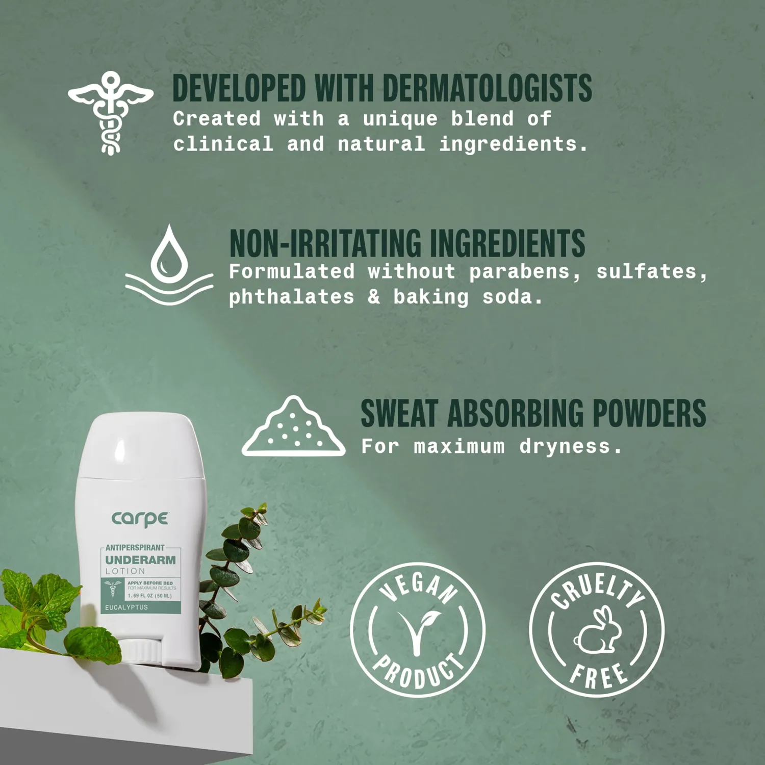 Carpe Underarm Antiperspirant and Deodorant, Clinical strength antiperspirant with all-natural eucalyptus scent, Combat excessive sweating and stay fresh. Great for hyperhidrosis (Pack of 3)