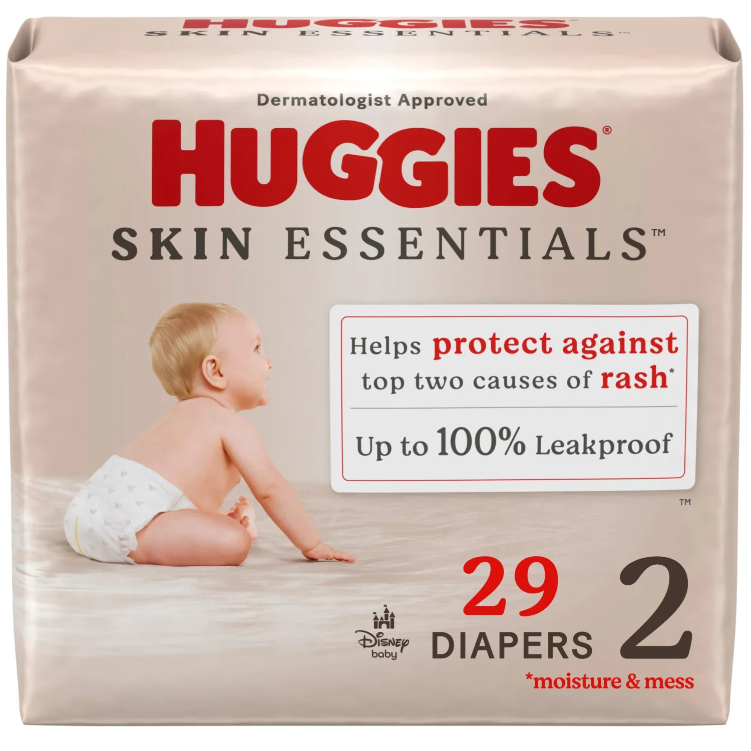 Huggies Size 2 Diapers, Skin Essentials Baby Diapers, Size 2 (12-18 lbs), 29 Count