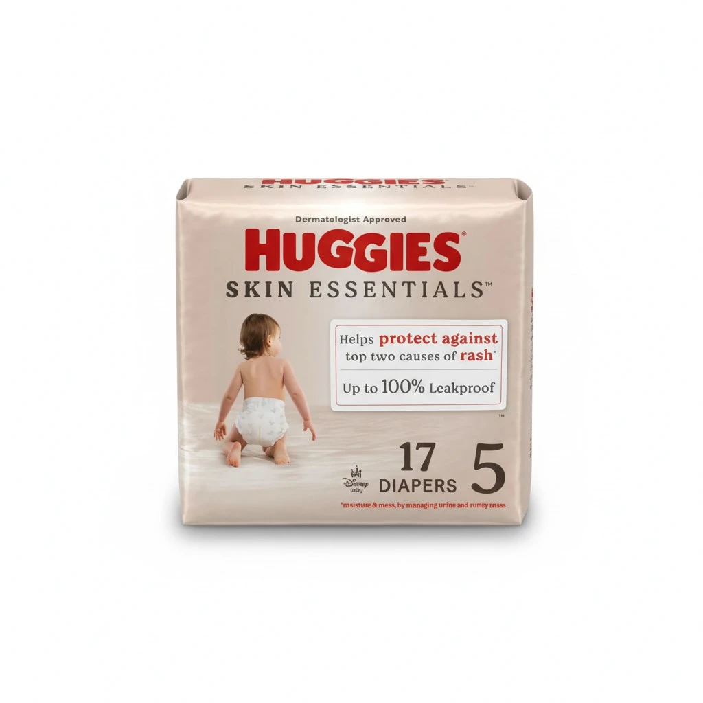 Huggies Size 5 Diapers, Skin Essentials Baby Diapers, Size 5 (27+ lbs), 17 Count