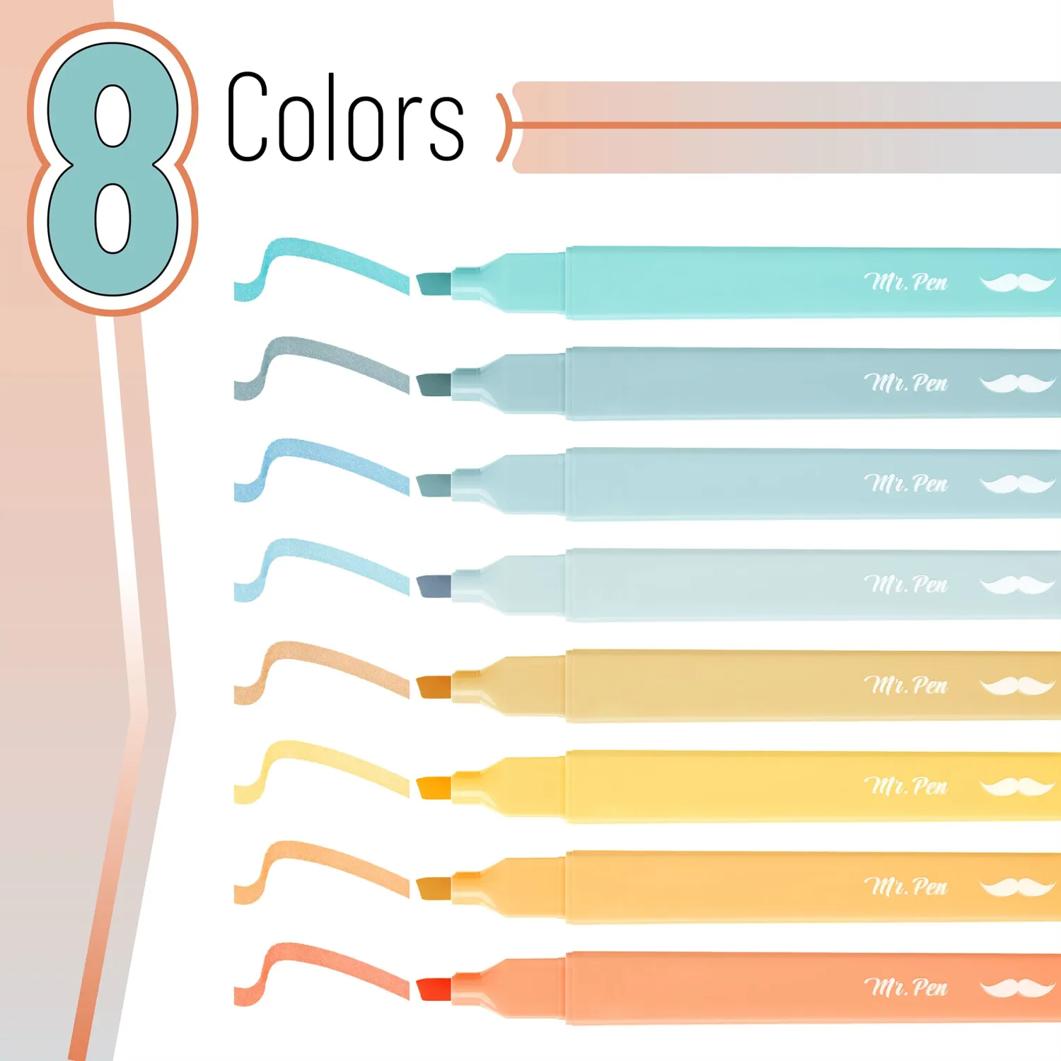 Mr. Pen- Aesthetic Highlighters, 8 pcs, Chisel Tip, Pastel Colors, Cute Highlighters Assorted Colors, Bible Highlighters and Pens No Bleed, No Bleed Highlighters for Bible Pages No Bleed