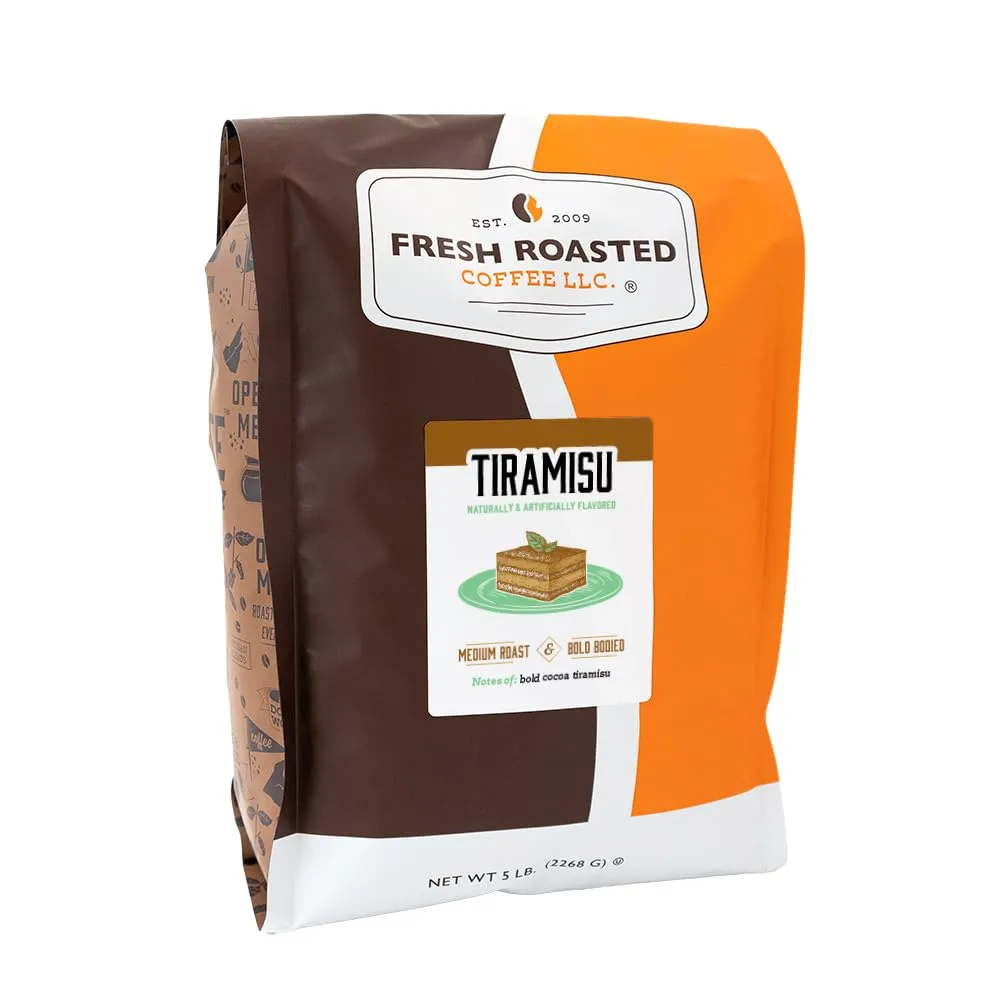 Fresh Roasted Coffee, Tiramisu Flavored Coffee,5 lb, Medium Roast, Kosher, Ground