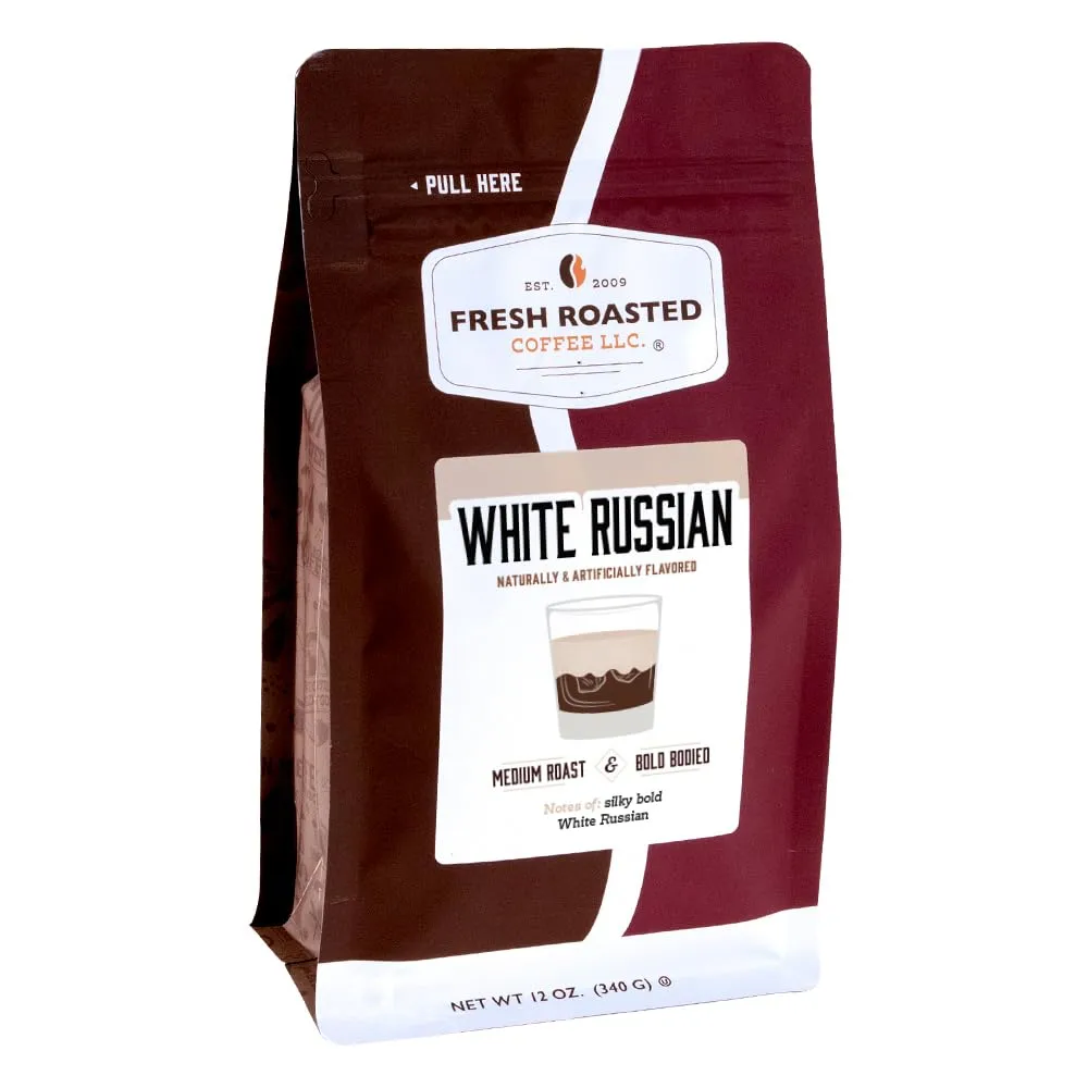 Fresh Roasted Coffee, White Russian Flavored Coffee, 12 oz, Medium Roast, Kosher, Ground