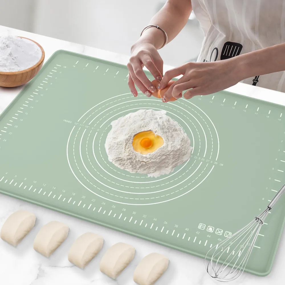 Silicone Baking Mat 20" x 16", Extra Thick Dough Rolling Mat with Measurements and Edge Heightening, Non-stick Food Grade Silicone Pastry Mat for for Pastry, Bread, Cookies, Pizza, Fondant, Pasta