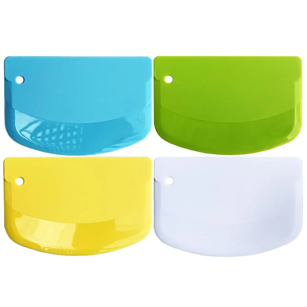 Bench Scraper Dough Scraper for Baking, 4 PCs BPA Free PP Plastic Flexible Dough Cutter, Food-Safe Plastic Bread Making Tools Cake Dough Fondant Icing (White, Green, Yellow, Blue)