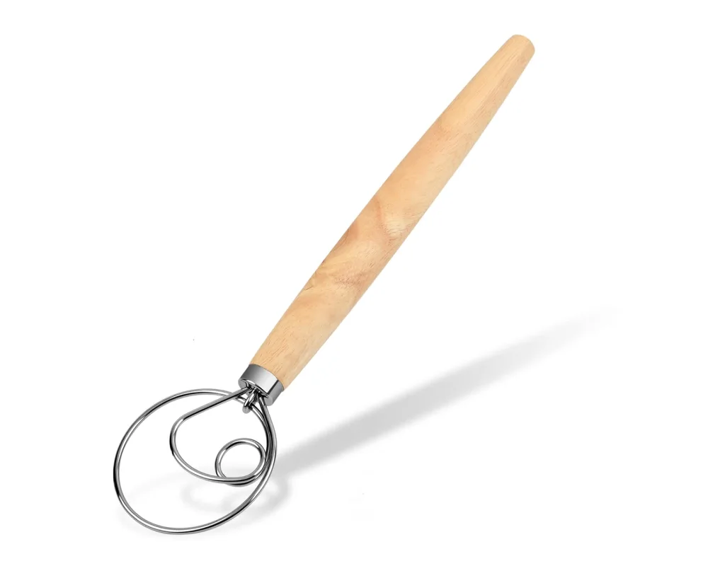 DS. DISTINCTIVE STYLE Danish Dough Whisk 13 Inch 304 Stainless Steel Sourdough Bread Whisk Wooden Handle Bread Whisking Tool, Dough Mixer for Baking Bread, Eggs and Peanut Butter