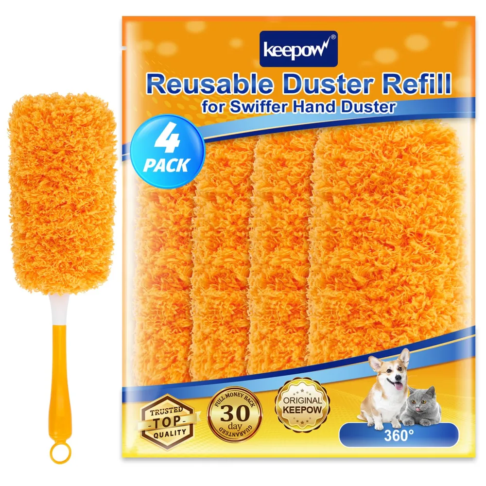 KEEPOW Reusable Microfiber Duster Refill Compatible with Swiffer Hand Duster, Heavy Duty Duster Refills, 360 Degree Dusters Refills for Cleaning, Ceiling Fan, 4 Pack (Handle is Not Included)