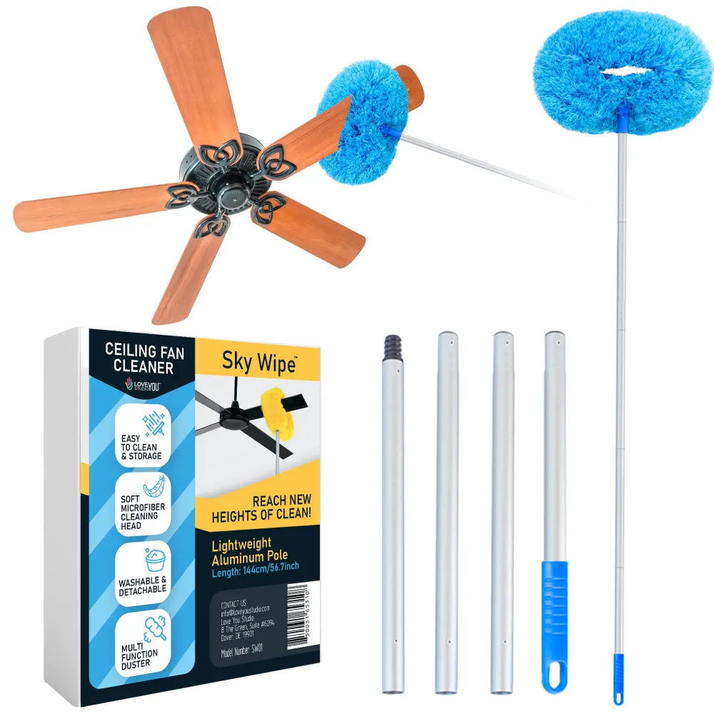 The ‘SkyWipe’ Ceiling Fan Cleaner Duster with Extension Pole - Microfiber Cleaning Tool Extended Long Handle for High Ceiling (Blue)