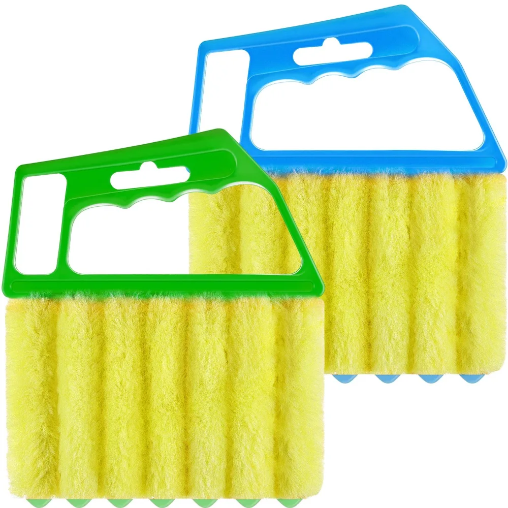 2 Pieces Blind Cleaner Duster Tool, 7 Finger Dusting Cleaner Tool for Window Venetian, Washable Mini Cleaner Brush, Hand Held Cleaner Tool for Air Conditioner Wood Blinds Dust Dirt (2 Colors)