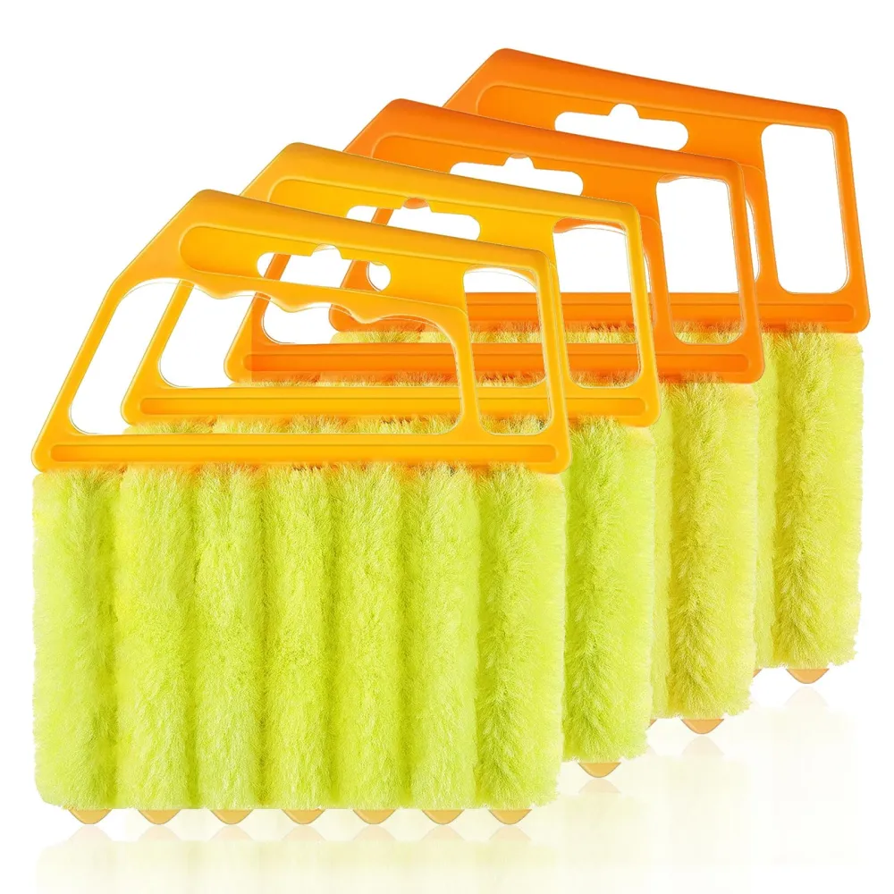 AOCEAN 4 Pcs Blind Cleaner Duster Tool 7-Finger Dusting Cleaner Tool for Window & Air Conditioner Handheld Mini Duster Brush for Wood Blinds Dust Dirt