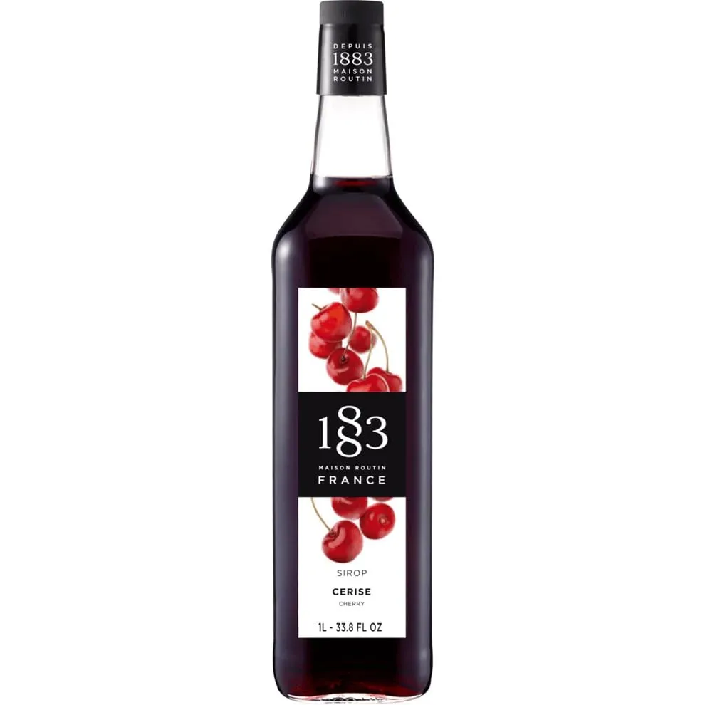 1883 Cherry Syrup - Flavored Syrup for Coffee, Cocktails, and Iced Beverages - Made in France | Premium Glass Bottle 1 Liter