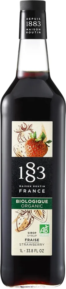 1883 Organic Strawberry Syrup - Flavored Syrup for Coffee, Cocktails, and Iced Beverages - Made in France | Premium Glass Bottle 1 Liter