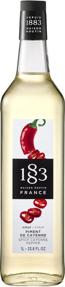 1883 Spicy Cayenne Pepper Syrup - Flavored Syrup for Coffee, Cocktails, and Iced Beverages - Made in France | Premium Glass Bottle 1 Liter