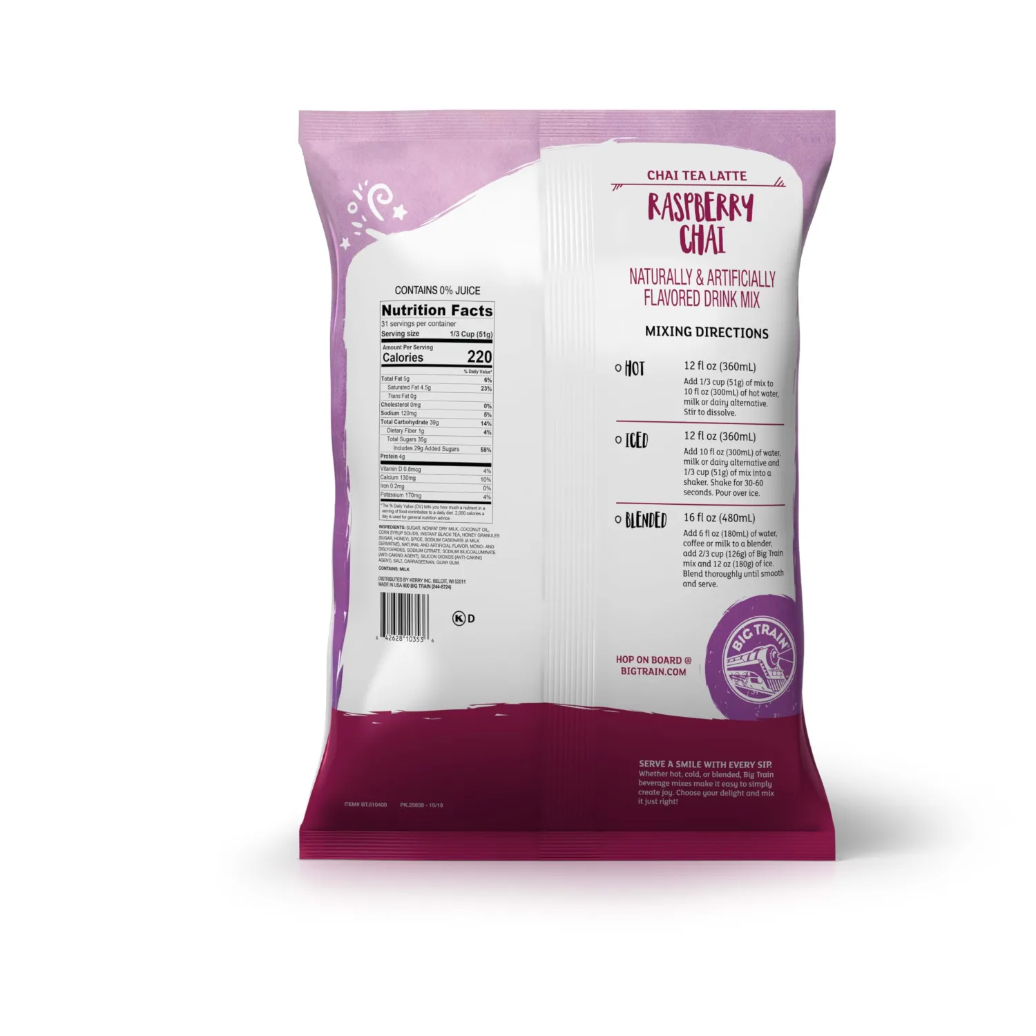 Big Train Raspberry Chai Tea Latte Beverage Mix, 3.5 Pound (Pack of 1)