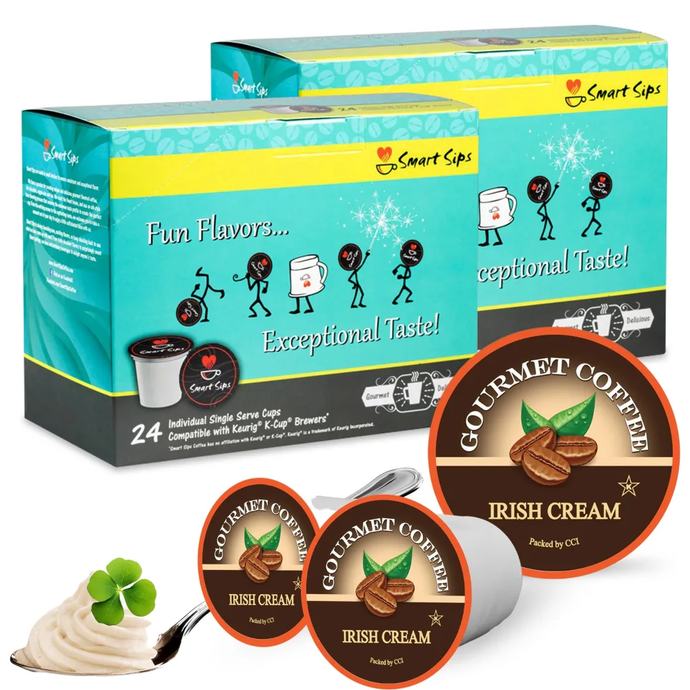 Smart Sips Coffee, Irish Cream Coffee, Medium Roast, Gourmet Flavored Coffee Single Serve Pods for Keurig K-Cup Brewers, 48 Count