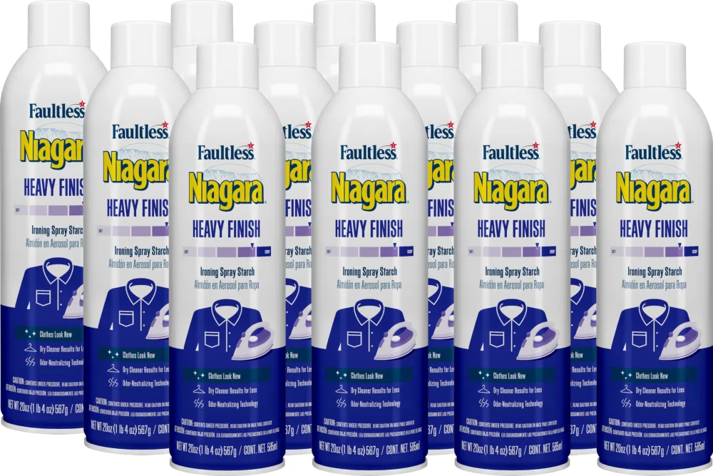 Heavy Starch Spray (20 oz, 12-Pack) - Niagara Heavy Hold Liquid Starch: Iron Aid Spray Pack for Clothes & Fabrics