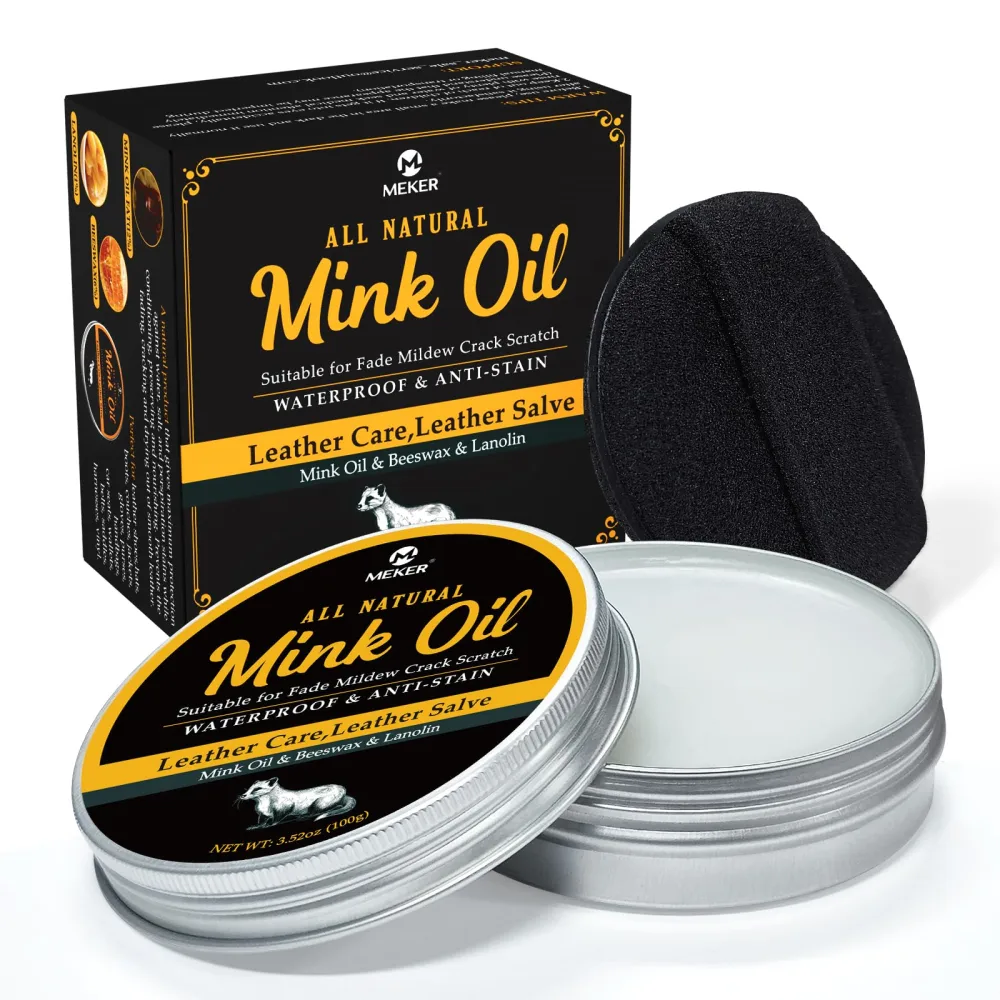 MEKER Mink Oil for Leather Boots, Leather Conditioner and Cleaner 3.52oz-All-Natural Waterproof Soften and Restore Shoes