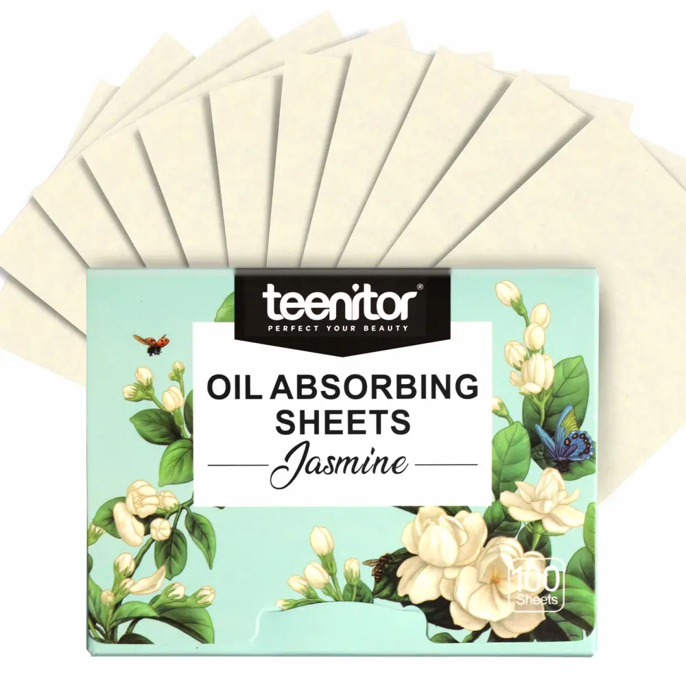 Teenitor Oil Blotting Papers for Face, 100 Sheets Jasmine Oil Blotting Sheets for Oily Skin, Oil Control Film Oil Absorbing Sheets for Face Men Women, Oil Absorbent Pads