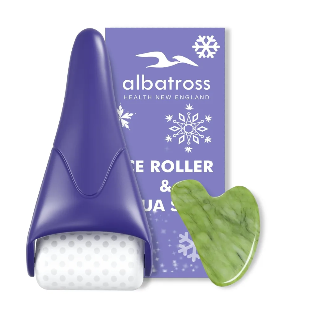 Ice Roller & Gua Sha Set, Skin Care for Face Wrinkles and Puffiness, Self Facial Massage Tools