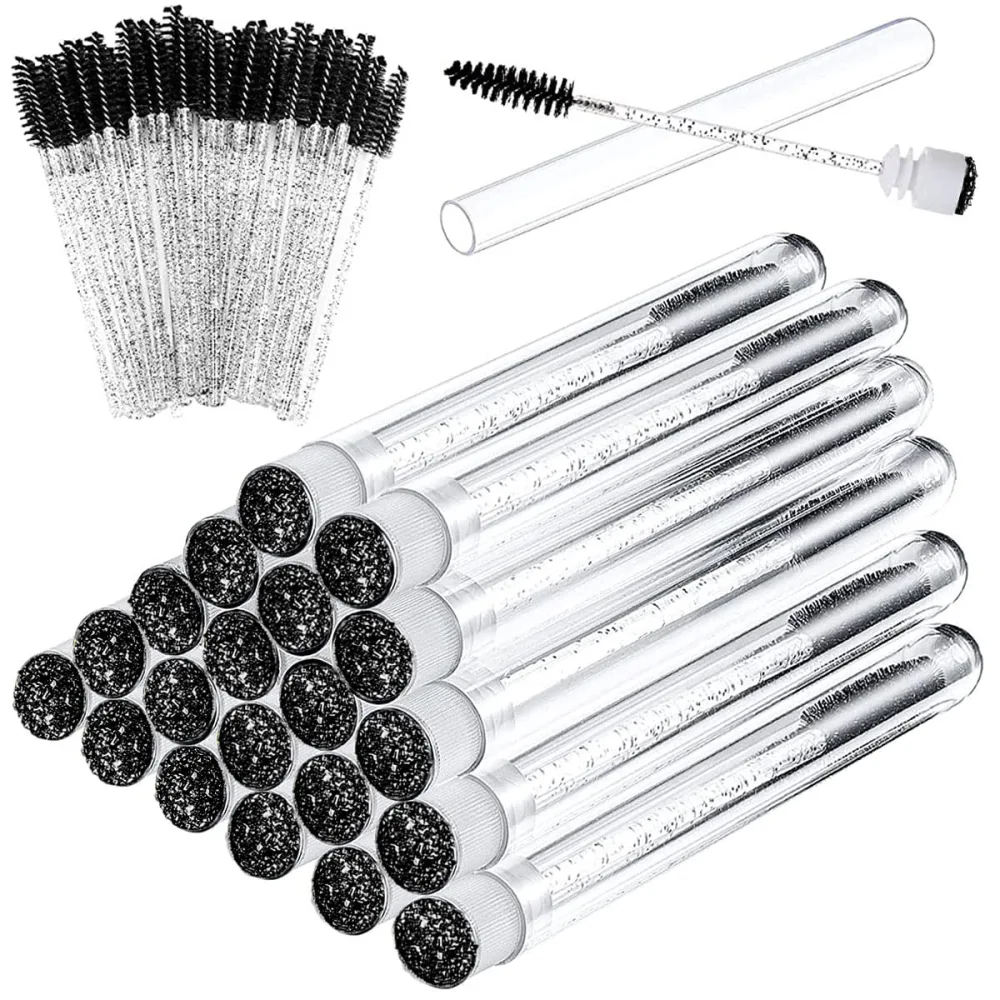 Mascara Brushes Tubes Set 70 Pieces Disposable Eyelash Brushes Replacement with 20 Pieces Empty Tubes for Eyelash Extension Lash Mascara Wand (Black Diamond)