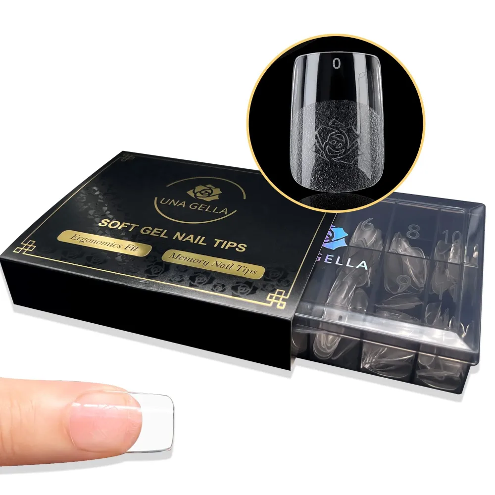 UNA GELLA Soft Gel Nails Tips Pre-file | 600 Short Square Gel Tips | Short Full Square Press On Nails 12 Sizes Full Square Nail Tips Short Square Fake Nails Full Cover Short Nail Extension