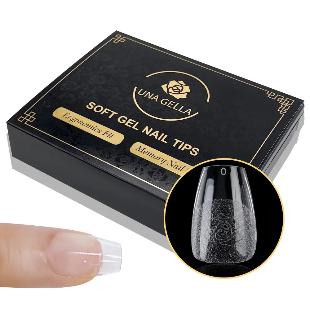 UNA GELLA Soft Gel Short Coffin Nail Tips - 240 Pre-filed Gel Tips for Full Coverage Press On Nails - 12 Sizes in Box for Home DIY or Salon Use - Acrylic Gel Nails for a Long Lasting, Natural Look