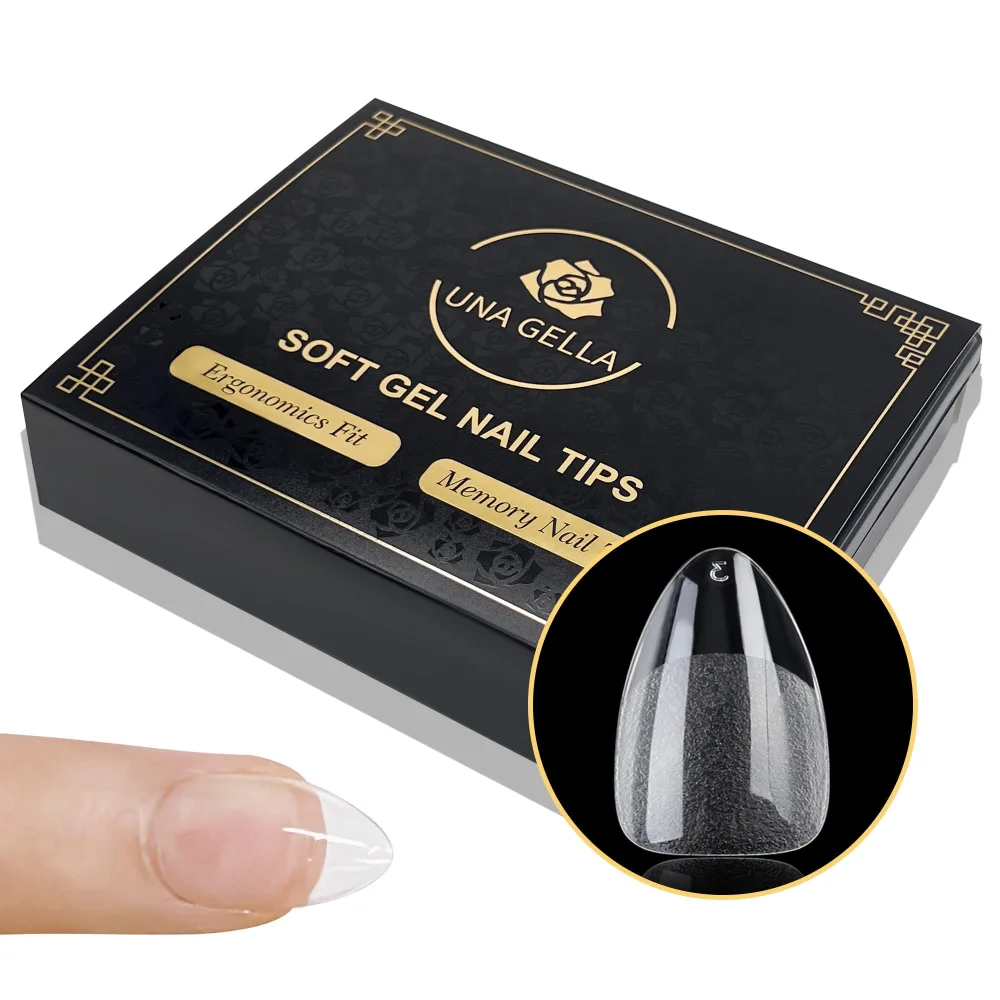 UNA GELLA Soft Short Gel Nails Tips Pre-file, 240, Full Short Almond Press On Nails 12 Sizes, Fake Nails Full Cover Nail Extension Home DIY Salon with Box