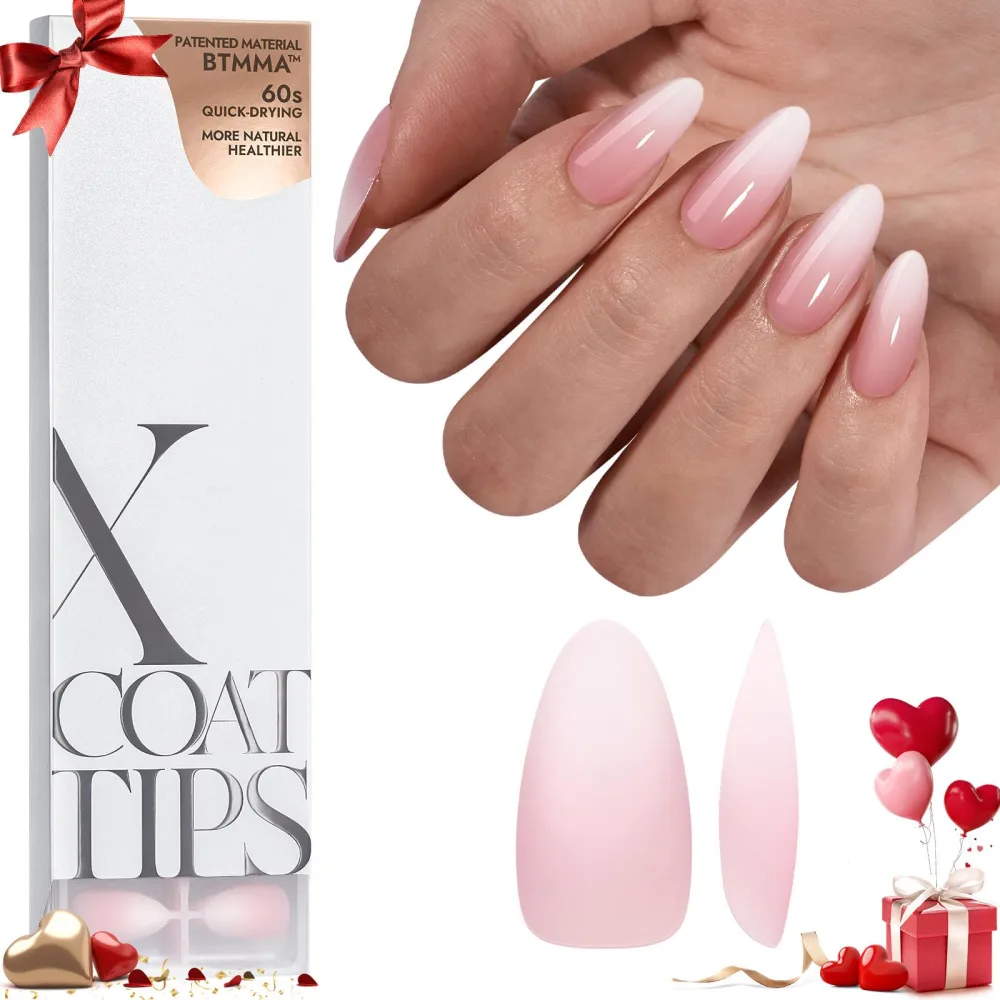 BTArtboxnails XCOATTIPS Ombre Nails - Press on Nails Medium, 150Pcs Almond Nail Tips Pink White Gradient Soft Gel False Nail Tips Soak Off Fake Nails Extensions DIY 15 Sizes