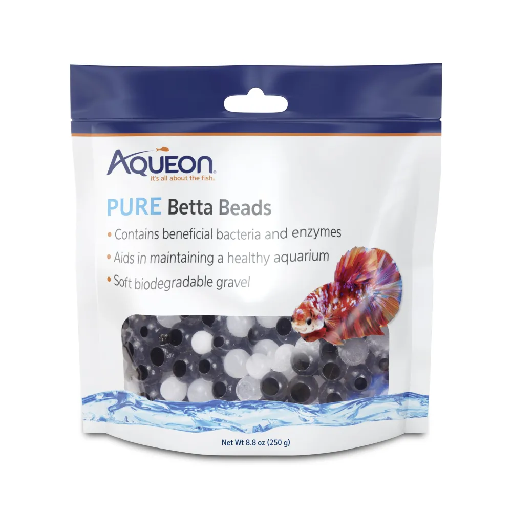 Aqueon PURE Betta Beads, Water Care for Unfiltered Aquariums, Maintains Clear Water and Helps Breakdown Organic Sludge, Black & White