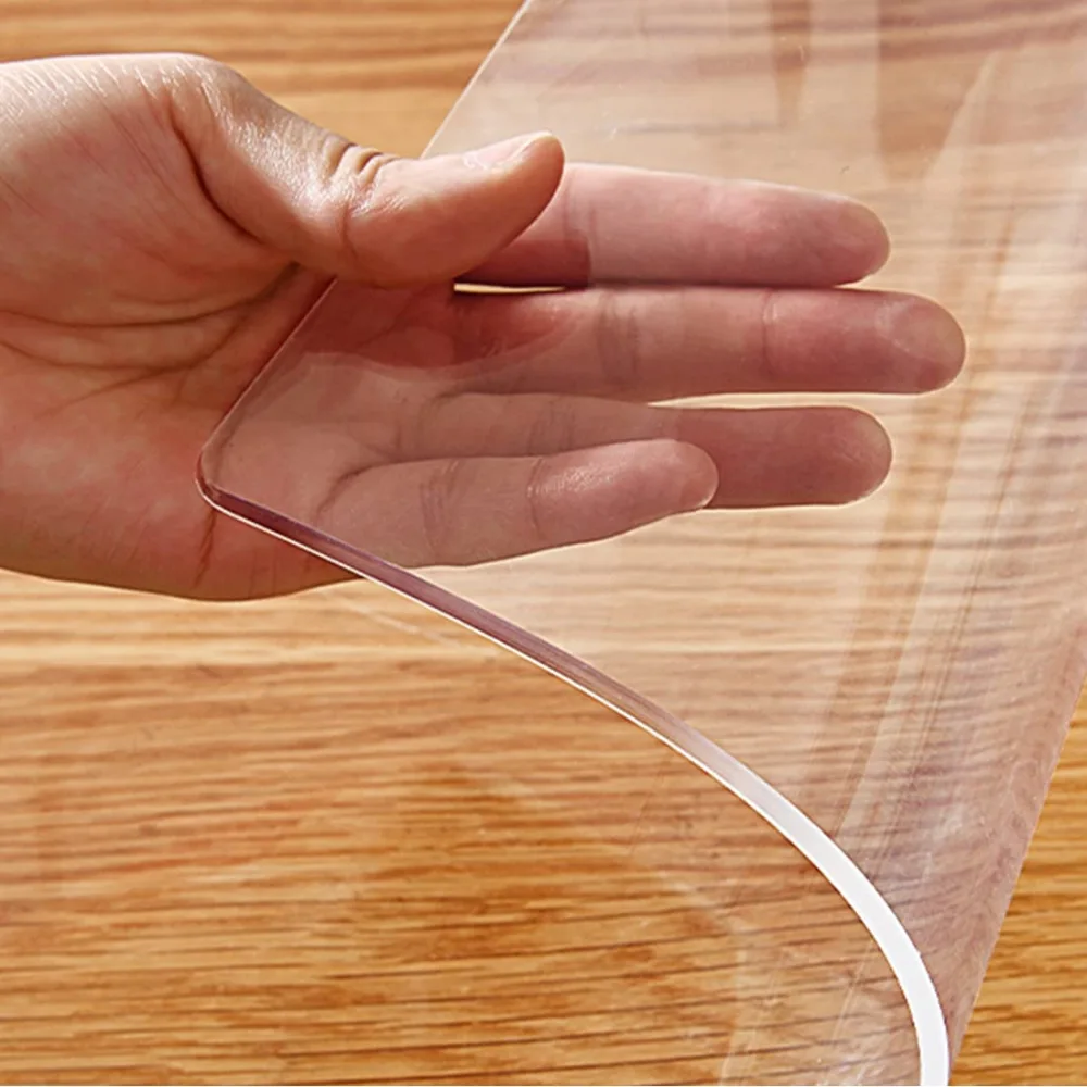 1.5mm Thick Clear Table Protector Plastic PVC Table Cover Cloth Vinyl Table Pads Easy Clean Waterproof Wipeable Desk Topper Pad for Sofa Living Room Coffee Mat Desk Mat Rectangle 17x45 Inch Non-Slip