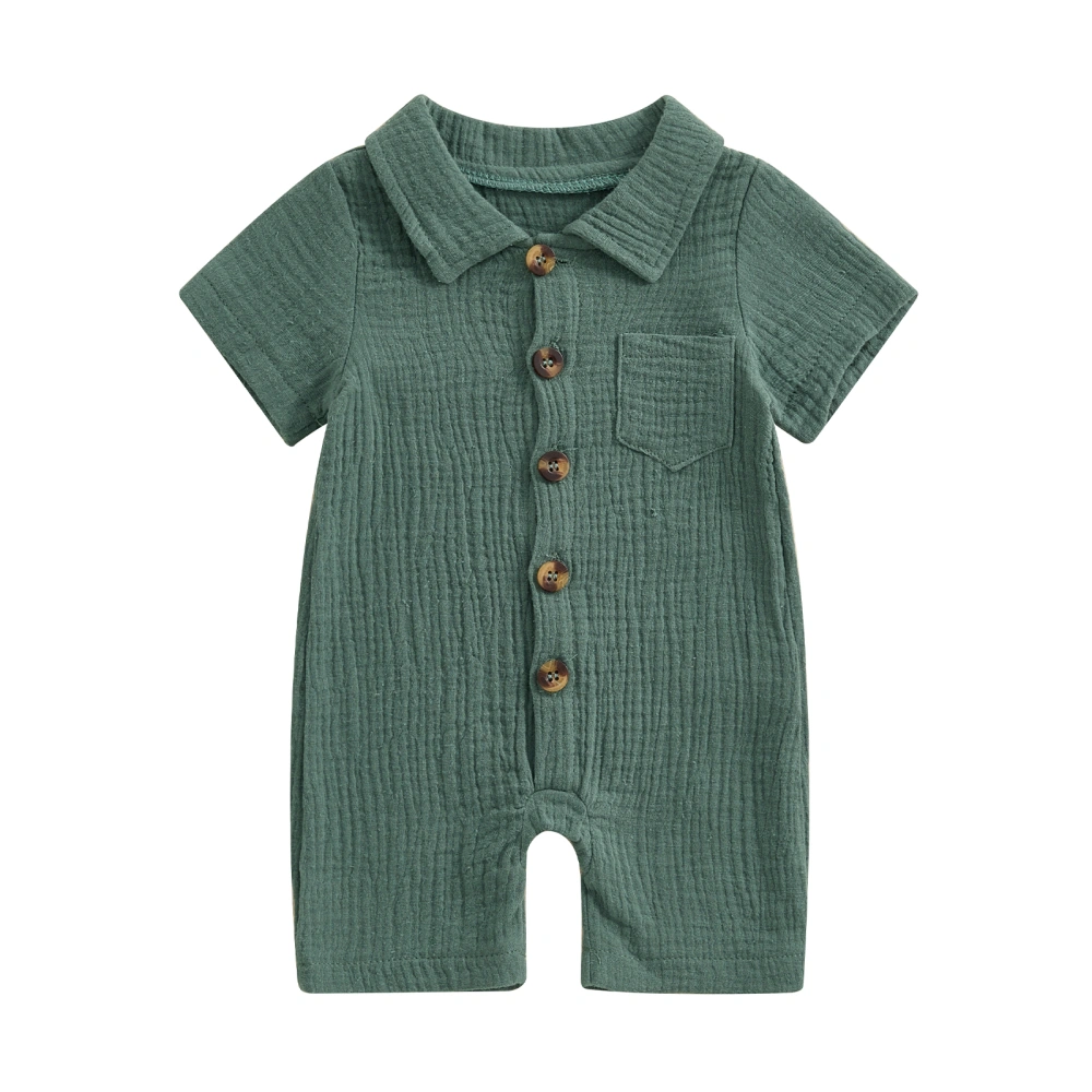 Infant Boy Summer Jumpsuit Solid Color Short Sleeve Lapel Romper 