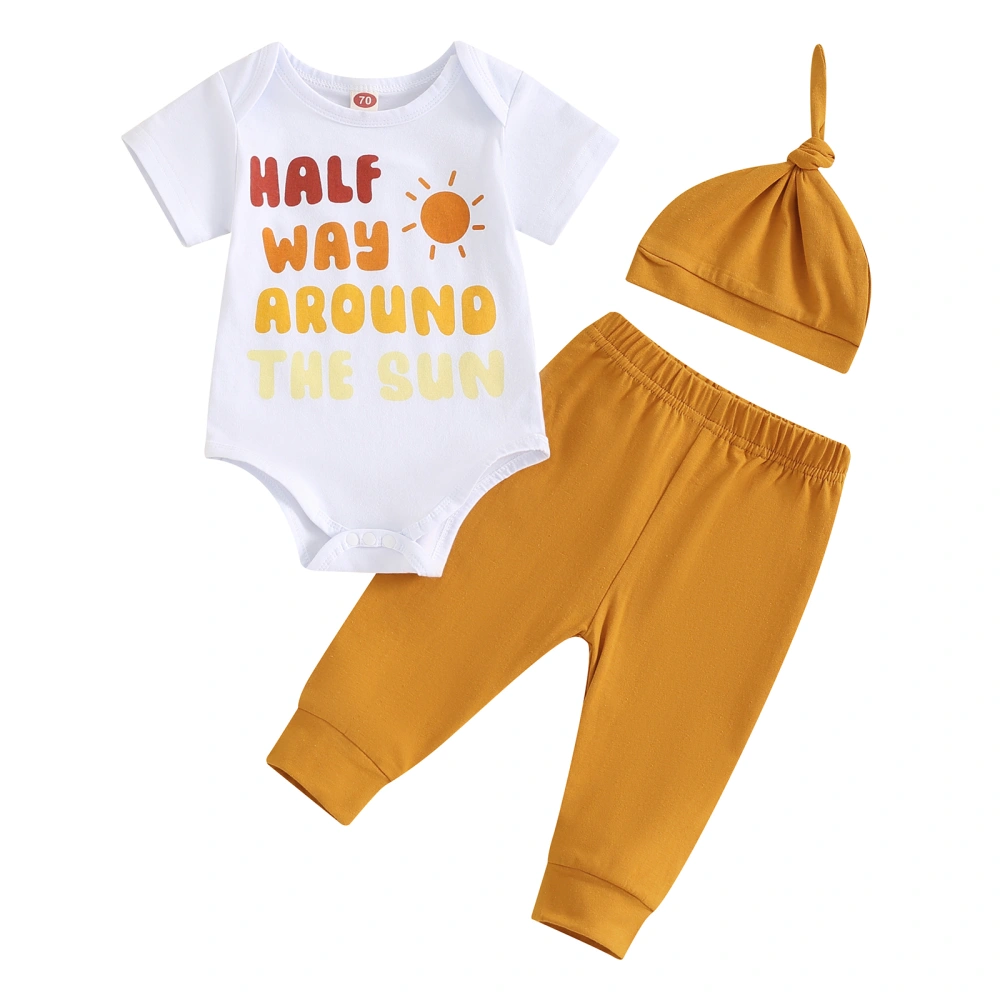 Baby Boys Outfit, Letters Print Short Sleeve Romper with Pants Hat