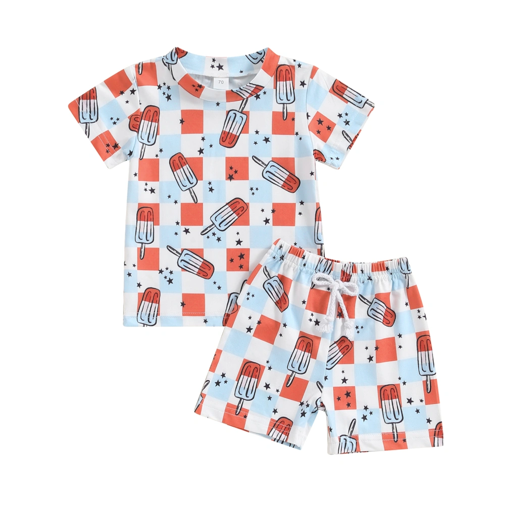 Baby Boys Shorts Set, Plaid Popsicle Print Short Sleeve T-shirt Shorts