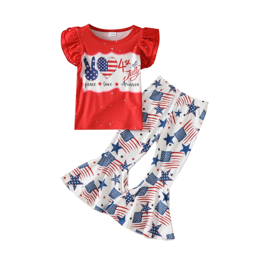 4th of July Toddler Girls Outfits Letter Print T-Shirts Flare Pants