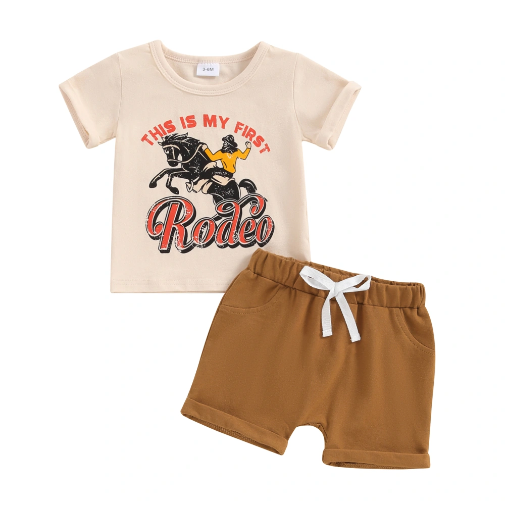  Baby Boy Western Outfits Short Sleeve Tops + Solid Shorts Set