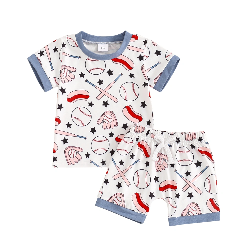 Toddler Boy Baseball Outfit, Star Print Short Sleeve T-Shirt Shorts