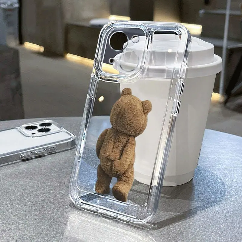Cute Phone Case Bear Pattern Transparent Phone Cover for iPhone 11